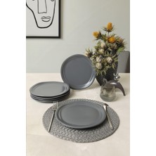 AKS Keramika Mat Gri Bloom Pasta Tabağı 24 cm 6 Adet 959