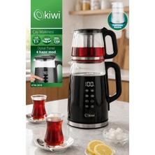 AKS Kiwi KTM-2919 Çay Makinesi, 1.7l & 1.0l Demlik, Dijital Panel, Cam Kettle, Siyah