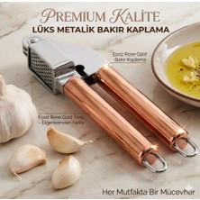 AKS Premium Sarımsak Ezici, Rose Gold Bakır Kaplama, Paslanmaz Çelik, Lüks Metalik Finish, Mutfak Için
