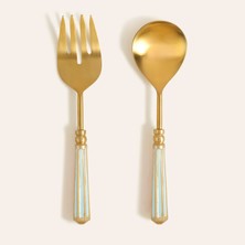 AKS Rampur 2'li Çelik Salata Servis Seti 7X28X2 cm Altın - Mavi