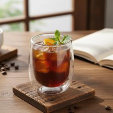 AKS Deconox Çift Cidarlı (Double Wall) Cam Bardak - 250 ml Isıya Dayanıklı Cappuccino, Çay ve Kahve Bardağı - El Yakmayan Modern Tasarım