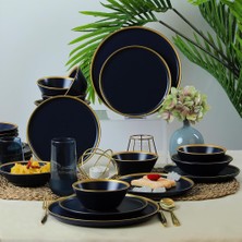 AKS Keramika Mat Lacivert Gold Fileli Yemek Takımı 24 Parça 6 Kişilik