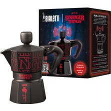 AKS Bialetti - Moka Express Stranger Things: 3 Cups Ocak Üstü Espresso Pişirici, Müzikli, 130ML, Siyah, Patentli Güvenlik Valfi