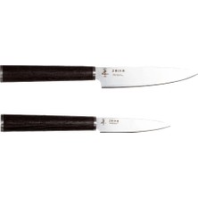 AKS Zaika 2'li Set Utility 14 cm ve Soyma Bıçağı 8 cm Venge Ahşap Saplı Mutfak Bıçakları- Paslanmaz Çelik