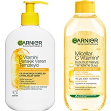 AKS Garnier C Vitamini Parlaklık Veren Temizleyici 250 ml & Micellar C Vitamini Kusursuz Makyaj Temizleme Suyu (400 Ml) Cilt Bakım Seti