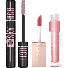 AKS Maybelline New York Lash Sensational Sky High Cosmic Black Maskara + Lifter Gloss Nemlendirici Dudak Parlatıcısı- 004 Silk Makyaj Seti