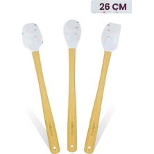 AKS Valletta Indigo 3'lü Beyaz Renkli Noktalı Bambu Silikon Spatula Seti Uzun 26 cm VLT1518