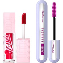 AKS Maybelline New York Lifter Plump Dudak Parlatıcısı- 004 Red Flag & Falsies Surreal Maskara Makyaj Seti