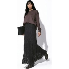 Hiccup Kadınlar Yüksek Bel Siyah Dantel Maxi Etek 97% Polyester, 3% Elastan Kumaş ile Şık Tasarım