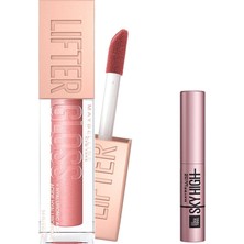 AKS Maybelline New York Lifter Gloss Nemlendirici Dudak Parlatıcısı - 003 Moon & Mini Lash Sensational Sky High Maskara Makyaj Seti