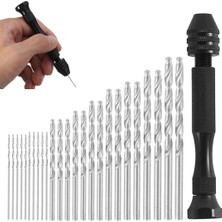 AKS Eouıav 26 Parçalı El Matkap Seti, Mini Matkap Pin Mengene, 25 Burgu Matkap (0,5-3,0 Mm), Siyah, Kompakt, Çok Yönlü, Ahşap, Plastik, Mücevher, Model Yapımı, Kendin Yap Delme Işleri Için Ideal