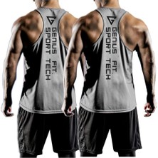 AKS Genıus Store 2'li Paket Erkek Dry Fit Y-Back Gym Fitness Sporcu Atleti (Gri-Gri, Xl)