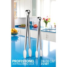 AKS Transformacion 2 Boy Mutfak Maşası - Mangal Barbekü Maşası - Izgara Maşası 304 Paslanmaz Çelik 24 ve 36 Cm, 7430000721806