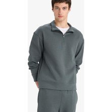 AKS Defacto Boxy Fit Dik Yaka Yarım Fermuarlı Skuba Dalgıç Kumaş Sweatshirt E9363AX25AU