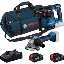 AKS Bosch Professional Gws 18V-8 Akülü Taşlama & Gbh 185 Akülü Kırıcı Delici & 2 x 4.0AH Akü & Gal 18V-40 Şarj Cihazı & M-Bag, Karton Kutuda