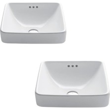 AKS Kraus Elavo Kare Yarı Gömme Gemi Beyaz Porselen Seramik Banyo Lavabosu, Taşma, 16 1/2 "KCR-281