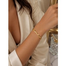 Livaz Accessories Kadın  Çelik Bileklik  Kararmaz  14K Altın Renk Vip Seri Ithal Zikzak Bileklik