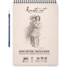 AKS A4 Eskiz Defteri, Ince Grenli, Kolay Silinebilir Ph Nötr Kağıt, Spiralli Sketch Book, 90 G/m², 40 Yaprak, Çizim ve Karakalem Için