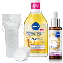 AKS Aydınlatıcı Bakım Seti, Makyaj Temizleme Suyu 400ML ve LUMINOUS630 Skin Glow Serum 30ML,PAMUK Hediye