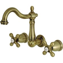 AKS Kingston Brass KS1253AX Heritage 20,32 cm Merkez Duvara Monte Gemi Lavabo Musluğu, Vintage Pirinç, 6-3/8 Inç Ağız Erişiminde