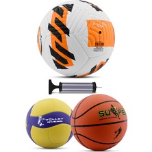 AKS 4'lü Set Basketbol Voleybol Sert Zemin Club Futbol Topu Top Şişirme Pompası Seti TURUNCU-018