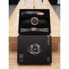 Kalobee SK44 Amoled Ekran 3 Farklı Kordonlu Akıllı Saat (Deri, Silikon, Metal Kordon