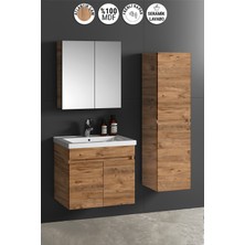 Özceden Çiğdem 55+35 cm Atlantik Çam Mdf Seramik Lavabolu Asma Banyo Dolabı Takımı