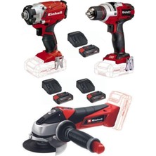 AKS Einhell Te-Ci 18/1 Vidalama Te-Cd 18 Li E Matkap Te-Ag 18/115 Avuç Taşlama 3x2.5 Ah Akülü Usta Seti