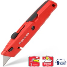 AKS Workpro WP213009 Ağır Hizmet Alüminyum Gövde Geri Çekilebilir Rötuş Maket Bıçağı + 5 Adet Yedek Bıçak