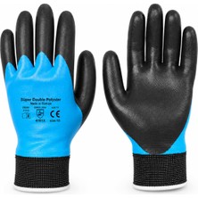 AKS 1 Çift Nitril (Mavi Siyah) No: 10 Beden Polyester Double Nitril Iş Güvenlik Inşaat Eldiveni