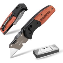 AKS Workpro WP211035 Ağır Hizmet Maket Bıçağı, Çelik/ahşap Gövde, Katlanır, 11 Yedek Bıçak, 24CM