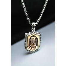 Ak Store Silver Gümüş Kaplama Kromix Çelik Erkek Kolyesi Kafkas Kartalı Adige Çerkes Kolyesi