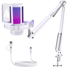 AKS Maono GDGM20S Oyun USB Mikrofonu, Gürültü Azaltma, Rgb Işıklı Kondansatörlü Mikrofon, Sessize Alma, Güçlendirme, Monitör, Kol Desteği, Yayın, Podcast, Twitch, Youtube Için Pop Filtresi