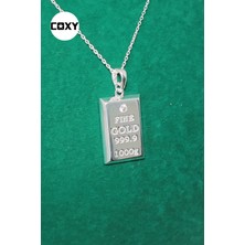 925 Ayar Gümüş Zincirli Külçe Kolye Zirkon Taşlı