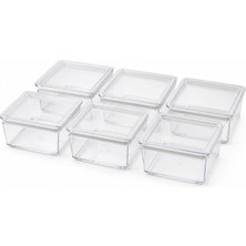 AKS Orret Home 6’lı Kare Contalı Kahvaltılık Seti, Şeffaf Mika Erzak Saklama Kabı, Kapaklı Mini Gıda Kabı, Peynir Zeytin Reçel Kuruyemiş Baharat Kabı, 9 x 9 x 5,5 cm