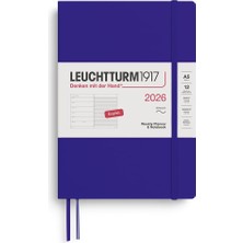 AKS LEUCHTTURM1917 Orta Boy A5 12 Aylık Ajanda ve Not Defteri Çizgili 2026 Yumuşak Kapak, Ingilizce, Ink Mavi