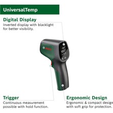 AKS Bosch Universaltemp Kızılötesi Termometre (-30°C...+500°C, Kolay ve Hassas Ölçüm, 3 Önceden Tanımlanmış Malzeme Grubu, Kartonda)