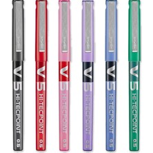 AKS Pılot V5 Hi-Tecpoint Roller Kalem - Ince 0,5 mm Uç Ucu - 0,3 mm Çizgi Genişliği - 6'lı Paket - Siyah, Mavi, Kırmızı, Yeşil, Mor ve Pembe