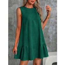 Nake Butik Sıfır Yaka Kolsuz Etek Ucu Fırfırlı Sırtı Fermuarlı Mini Elbise