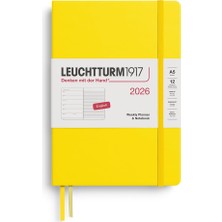 AKS LEUCHTTURM1917 Orta Boy A5 12 Aylık Ajanda ve Not Defteri Çizgili 2026 Sert Kapak, Ingilizce, Limon Sarı