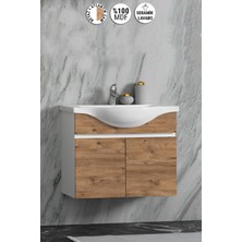 Özceden Yıldız 55 cm Beyaz-Atlantik Çam Mdf Seramik Lavabolu Asma Banyo Alt Dolabı