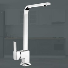 AKS BADEM10 Side Uzun Kuğu Batarya Krom Lavabo Banyo Mutfak Musluğu Musluk Mermer Tezgah Üstü Çift Su Giriş Evye