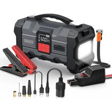 AKS Groove ZK004 26800MAH 4500A Akü Takviye Cihazı +Lastik Şişirme Kompresörlü Taşınabilir Jump Starter (Kompresör+Powerbank+Led Lamba+Lcd Ekran)