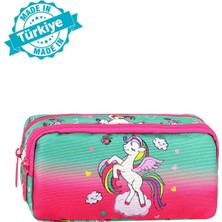 AKS Unicorn Temalı Kalem Çantası, Pembe-Yeşil