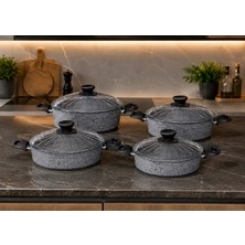 Gelincik Granit Ezme Basık Tencere Seti 22CM-26CM-30CM-32CM  Pilav ve Karnıyarık Tenceresi 4lü Set