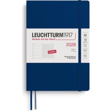 AKS LEUCHTTURM1917 Orta Boy A5 12 Aylık Ajanda ve Not Defteri Çizgili 2026 Yumuşak Kapak, Ingilizce, Lacivert