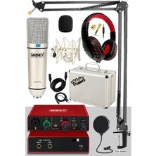AKS Midex Special Paket-1 Stüdyo Ekipmanları Ses Kartı Cx1 Mikrofon Kulaklık Stand