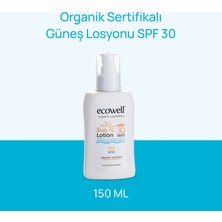 Ecowell Güneş Losyonu, SPF30 Organik & Vegan Sertifikalı, Mineral Filtre, Yüz ve Vücut, UVA UVB Koruma 150ml