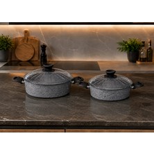Gelincik Granit Ezme Basık Tencere Seti 28CM+32CM  Pilav ve Karnıyarık Tenceresi 2li Set