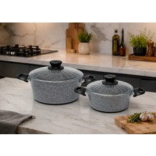 Gelincik Granit Ezme Derin Tencere Seti 22CM+24CM  Pilav ve Karnıyarık Tenceresi 2li Set
